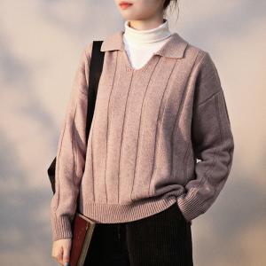 Polo Neck Sheep Wool Sweater Oversized Pink Sweater