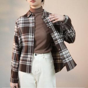 Cotton Brushed Checkered Shirt Oversized Casual Gingham Blouse