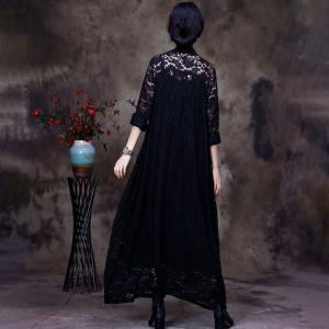 Crochet Lace Knot Front Dress Elegant Maxi Wrap Dress