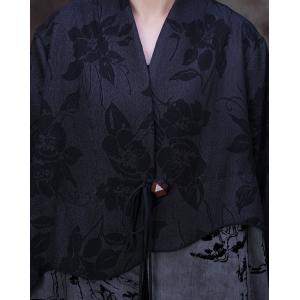 Black and Gray Cocoon Cardigan Jacquard Chinese Flax Clothing