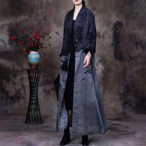 Black and Gray Cocoon Cardigan Jacquard Chinese Flax Clothing