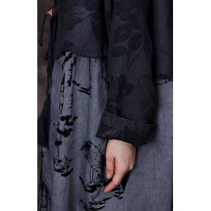 Black and Gray Cocoon Cardigan Jacquard Chinese Flax Clothing