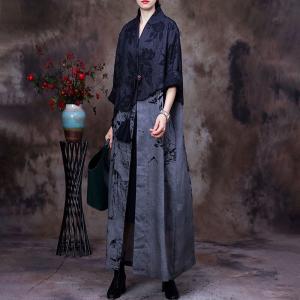 Black and Gray Cocoon Cardigan Jacquard Chinese Flax Clothing