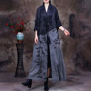 Black and Gray Cocoon Cardigan Jacquard Chinese Flax Clothing