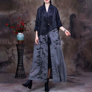 Black and Gray Cocoon Cardigan Jacquard Chinese Flax Clothing