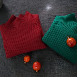 Soft Basolan Wool Sweater Plain High Collar Knit Pullover