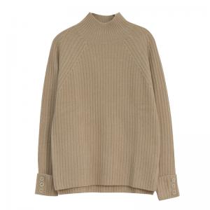 Earthy Tones High Neck Sweater Button Sleeves Wool Sweater