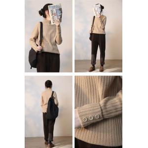 Earthy Tones High Neck Sweater Button Sleeves Wool Sweater