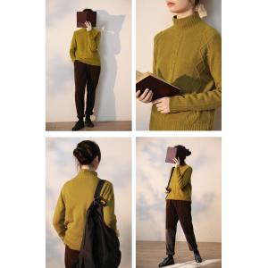 Relax-Fit Cable Knit Sweater Womens Wool Mock Neck Pullover