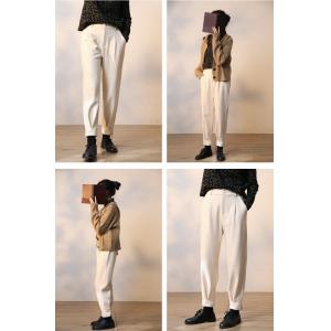 High Rise Fleeced Cigarette Pants Womens Wool Tapered Pants