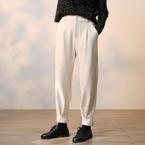 High Rise Fleeced Cigarette Pants Womens Wool Tapered Pants