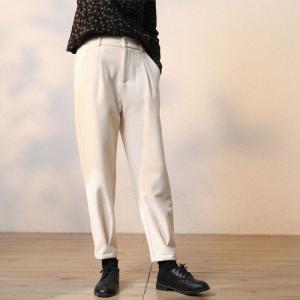 High Rise Fleeced Cigarette Pants Womens Wool Tapered Pants