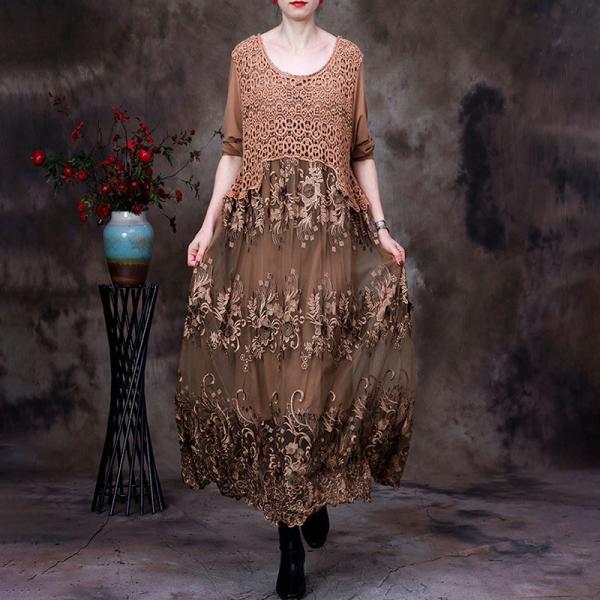 Half Sleeves Crochet Lace Dress Knitting Embroidery Dress