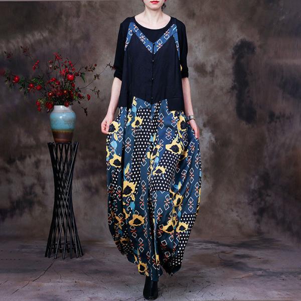 Beach Fashion Wide Leg Overalls Silk Printed Pants