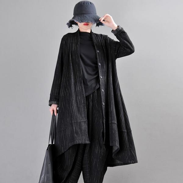 Midi- Length Pinstriped Shacket Plus Size Reversible Black Jacket