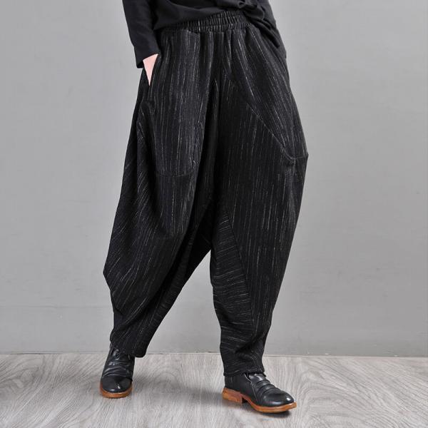 High-End Black Harem Pants Striped Black Elephant Pants