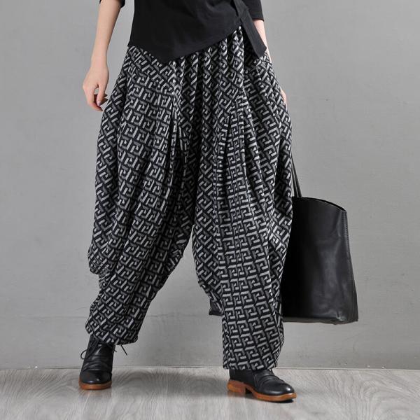 Geometric Pattern Winter Tweed Pants Designer Hammer Pants