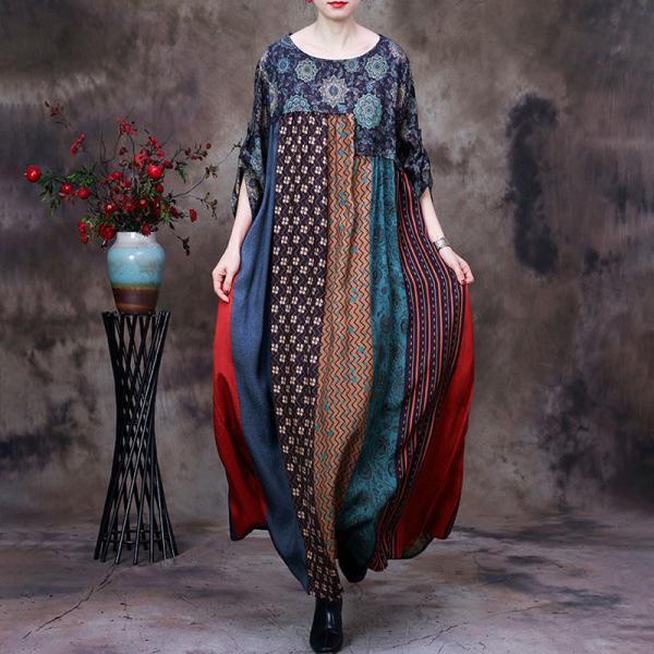 Folk Pattern Spring Boho Dress Plus Size Moroccan Kaftan
