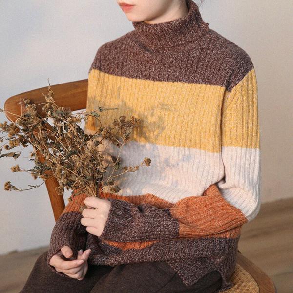 Multi-Colored Turtleneck Sweater Winter Woolen Sweater