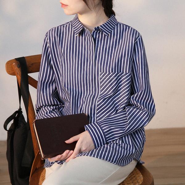 Vertical Striped Oversized Shirt Classic Cotton Blouse