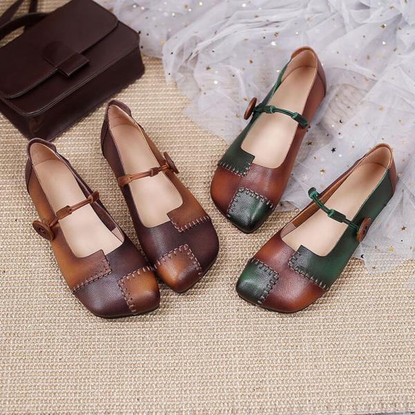 Colored Patchwork Leather Sandals Boho Folk Loafers