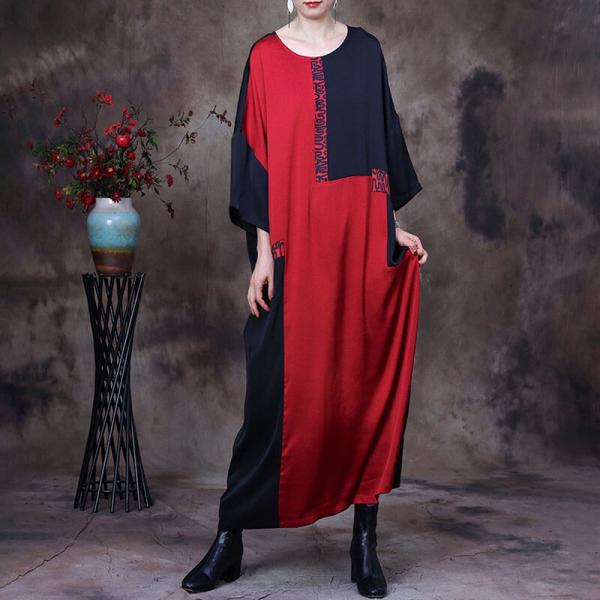 Black Contrast Half Sleeve Silk Dress Plus Size Elegant Dress