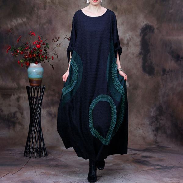 Stereo Applique Loose Dress Black Silk Church Dress