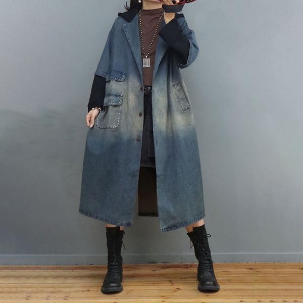 Half Sleeves Stone Wash Coat Plus Size Denim Trench Coat