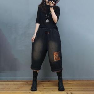 Ethic Pockets Cotton Linen Cropped Pants Quilted Gaucho Pants
