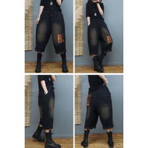 Ethic Pockets Cotton Linen Cropped Pants Quilted Gaucho Pants