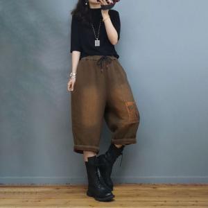 Ethic Pockets Cotton Linen Cropped Pants Quilted Gaucho Pants