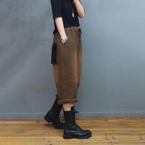 Ethic Pockets Cotton Linen Cropped Pants Quilted Gaucho Pants