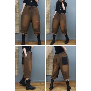 Ethic Pockets Cotton Linen Cropped Pants Quilted Gaucho Pants