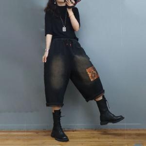 Ethic Pockets Cotton Linen Cropped Pants Quilted Gaucho Pants