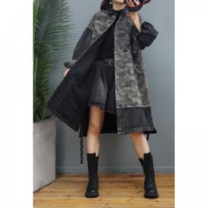 Winter Denim Camo Coat Plus Size Midi Quilted Coat