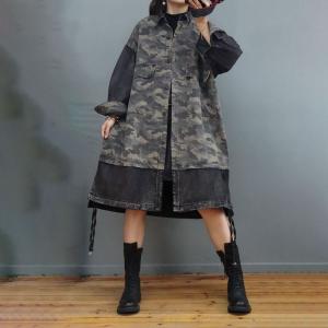 Winter Denim Camo Coat Plus Size Midi Quilted Coat
