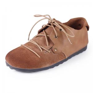 Round Toe Cowhide Leather Flats Comfy Lace Up Shoes