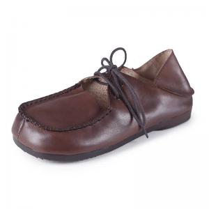 Hollow Out Cowhide Slip-On Tied Comfy Granny Shoes