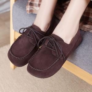 Cozy Leather Gommino Loafers Lace Up Womens Flats