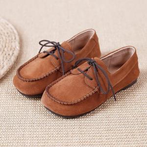 Cozy Leather Gommino Loafers Lace Up Womens Flats