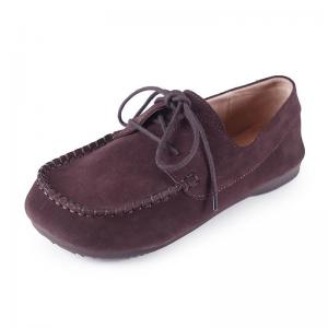 Cozy Leather Gommino Loafers Lace Up Womens Flats
