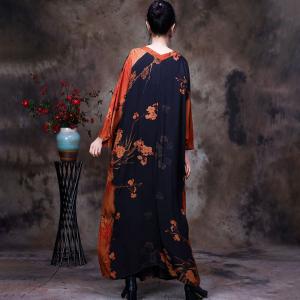 Flare Sleeves Loose Chinese Dress Contrast Colors Shift Dress