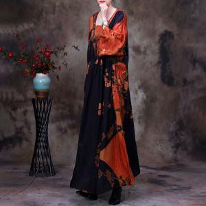 Flare Sleeves Loose Chinese Dress Contrast Colors Shift Dress