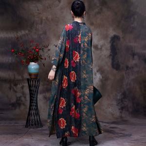 Mandarin Collar Peony Chinese Dress Plus Size Vintage Cardigan