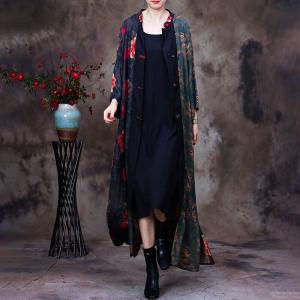 Mandarin Collar Peony Chinese Dress Plus Size Vintage Cardigan