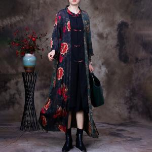 Mandarin Collar Peony Chinese Dress Plus Size Vintage Cardigan