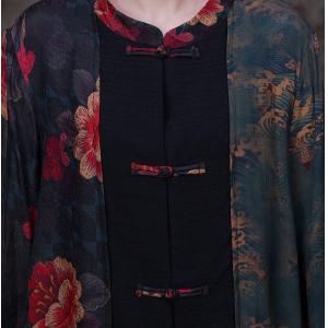 Mandarin Collar Peony Chinese Dress Plus Size Vintage Cardigan