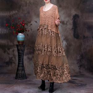 Half Sleeves Crochet Lace Dress Knitting Embroidery Dress