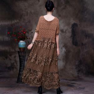 Half Sleeves Crochet Lace Dress Knitting Embroidery Dress