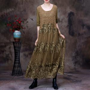 Half Sleeves Crochet Lace Dress Knitting Embroidery Dress